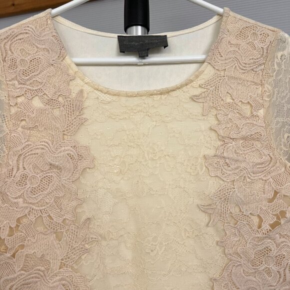 ANTHRO Sunday in Brooklyn Yellow Lace Cream Floral Appliques 3/4 Sleeve Top Sz S - Picture 2 of 14